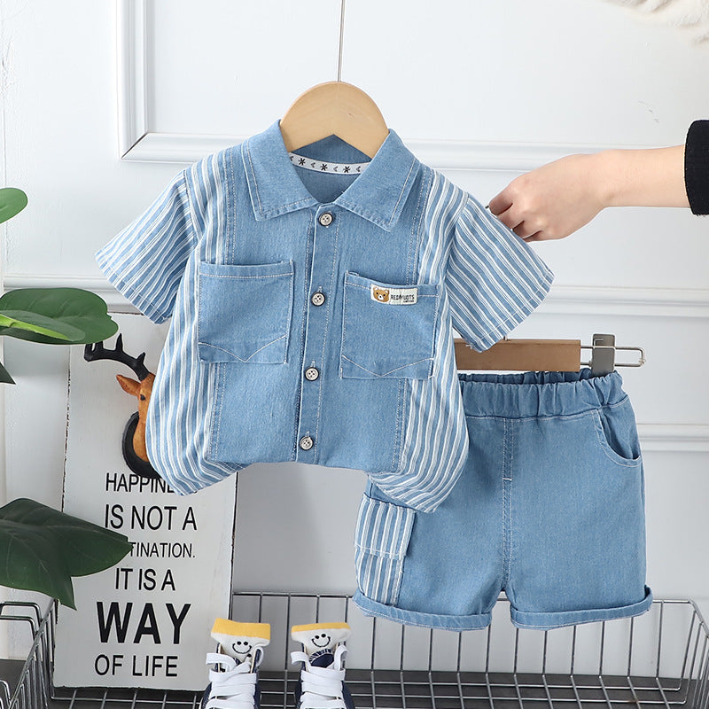 Boys Short Sleeve Denims Shirt With Denim Shorts