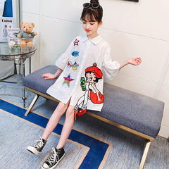 Girls Whimsical Print Shirt Dress