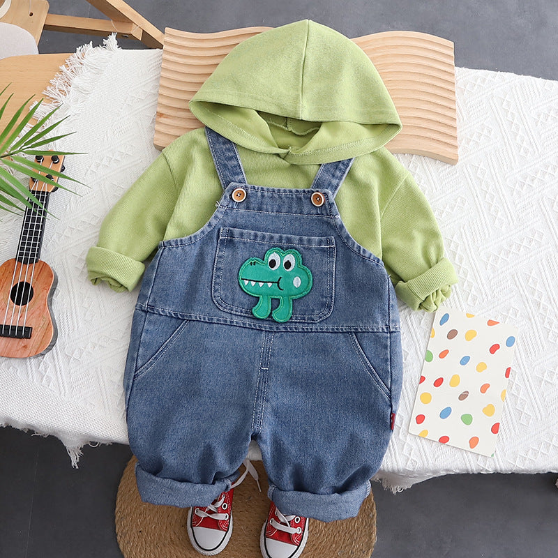 Boys Hooded Sweatshirt with Denim Dungaree Set