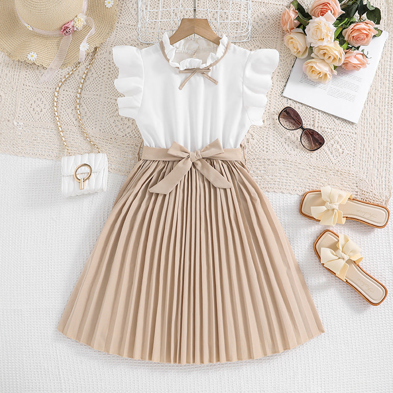 Girls Short Sleeve Pleated Fit & Flare Dress