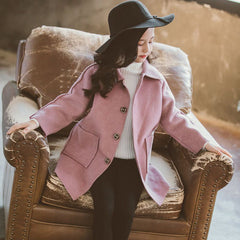 Girls Double Faced Trendy Long Tweed Coat