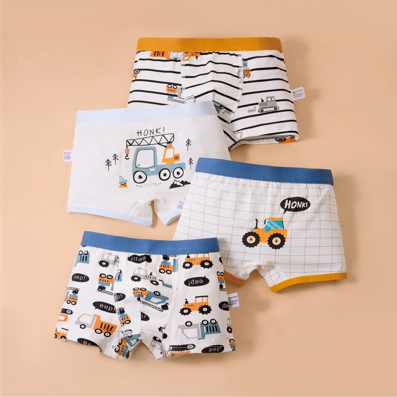 4 Pcs Boys Cartoon Cotton Boxer Briefs