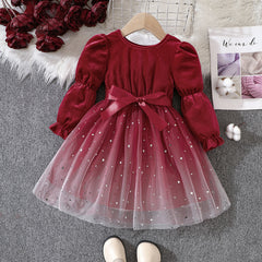 Girls Fall and Winter Velvet Gradient Mesh Princess Dresses