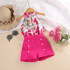 Girls Printed Halter Neck with Solid Shorts Set