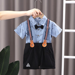 Boys Shirt with Suspender Shorts Set