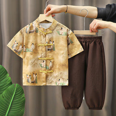 Boys Short Sleeve Printed Shirt With Shorts