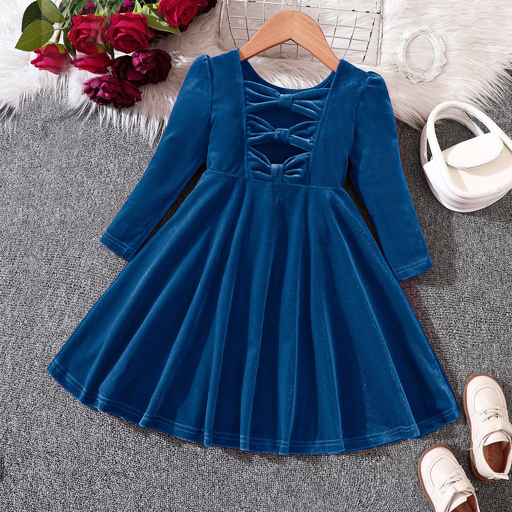 Autumn and Winter Velvet Bow Princess Dress