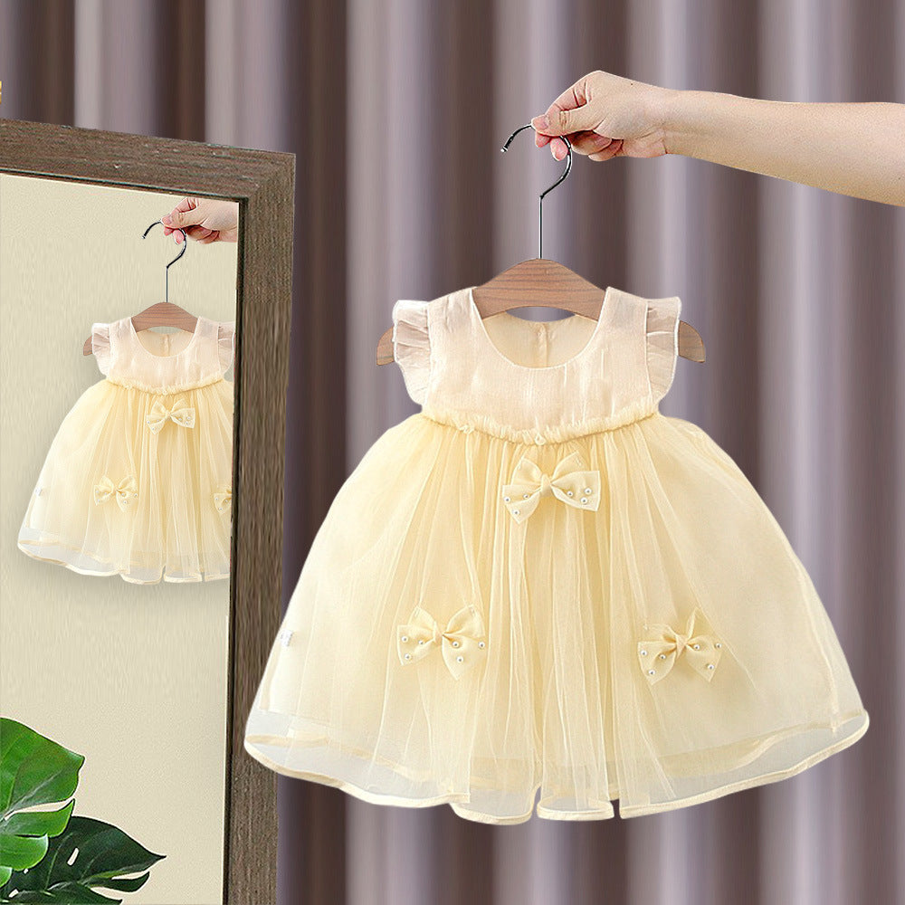 Girls Tulle Overlay Empire Line Party Dress with Bows