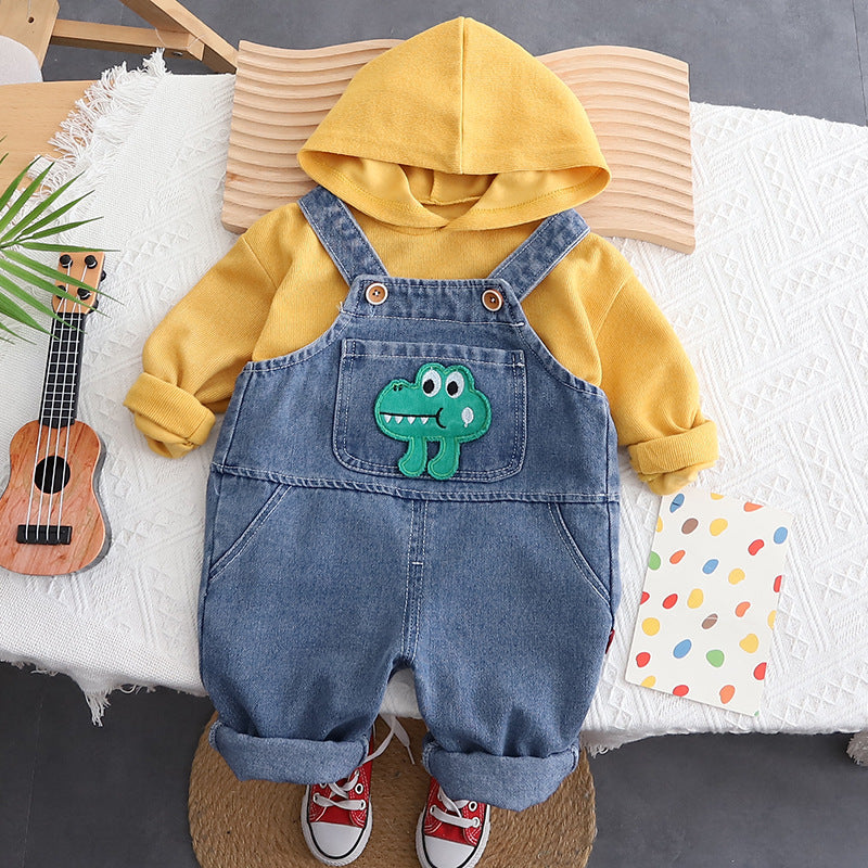 Boys Hooded Sweatshirt with Denim Dungaree Set