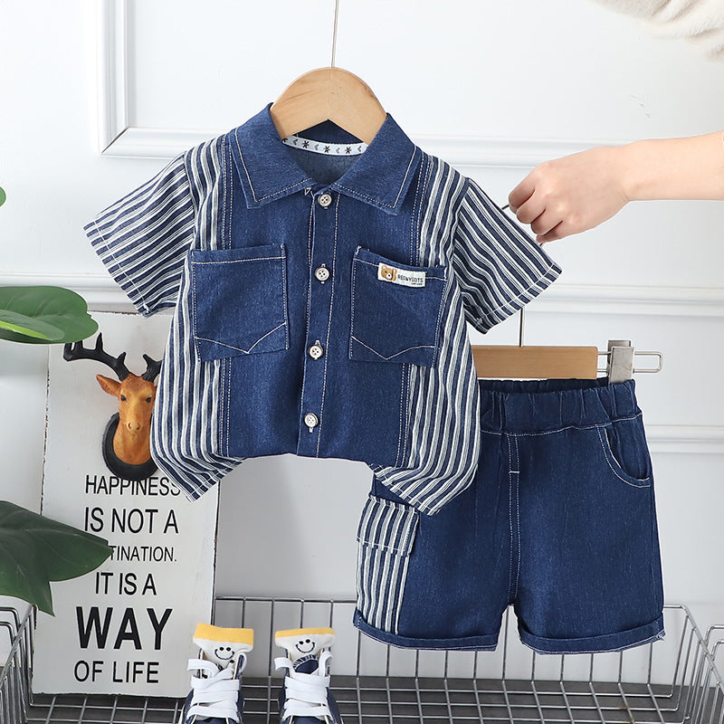 Boys Short Sleeve Denims Shirt With Denim Shorts