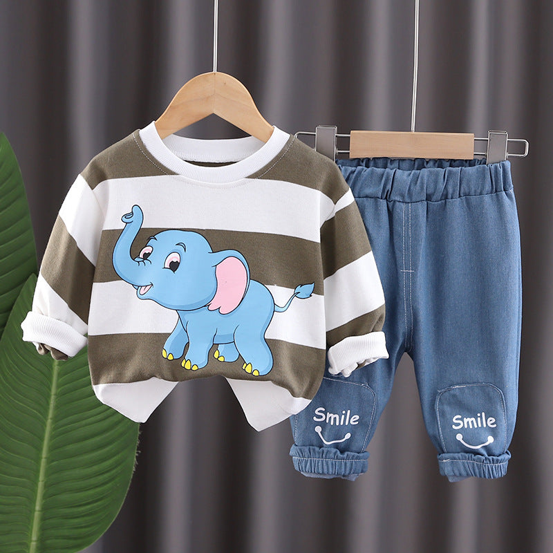 Boys Elephant Graphic Sweatshirt With Denim Pants Set