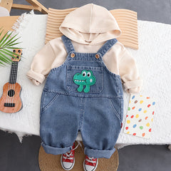 Boys Hooded Sweatshirt with Denim Dungaree Set