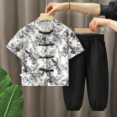 Boys Short Sleeve Printed Shirt With Shorts