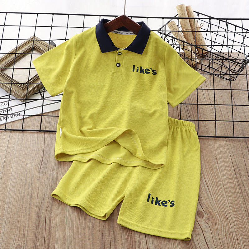 Children's New Waffle Short Sleeve Polo Shirt Set