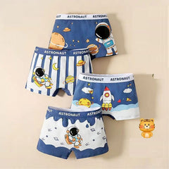 4 Pcs Boys Cartoon Cotton Boxer Briefs