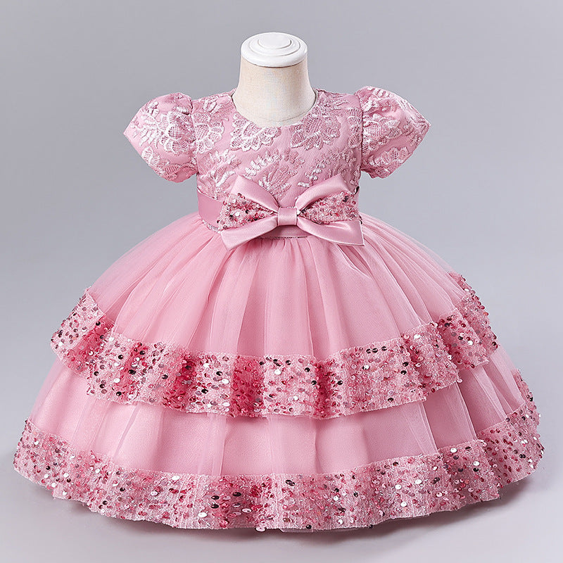 Girls Embroidered Tiered Party Dress