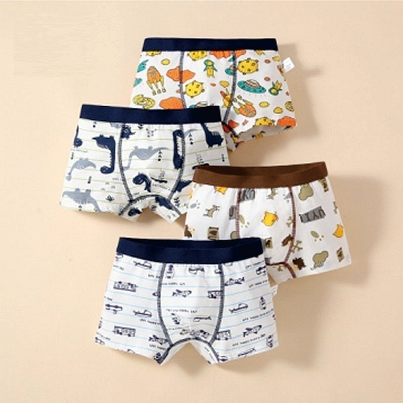 4 Pcs Boys Cartoon Cotton Boxer Briefs