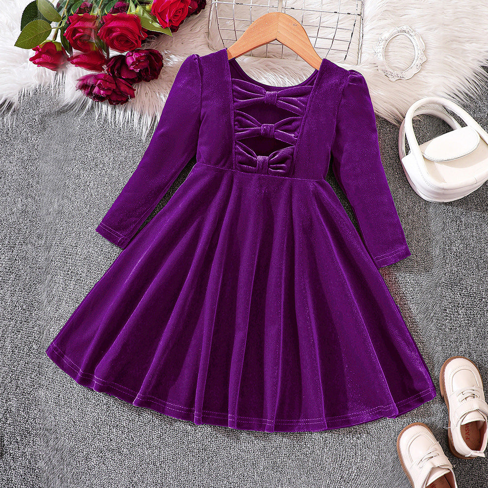 Autumn and Winter Velvet Bow Princess Dress