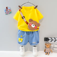 Boys 3D Patch Applique T-shirt & Denim Shorts Set