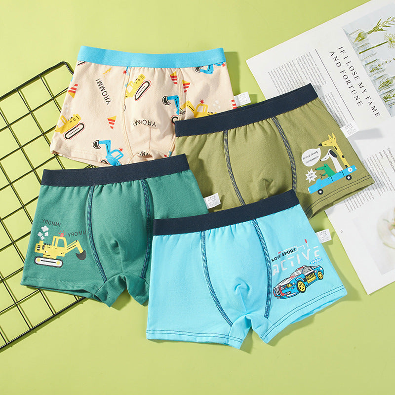 【4pcs】Boys' Cartoon Cotton Boxer Briefs