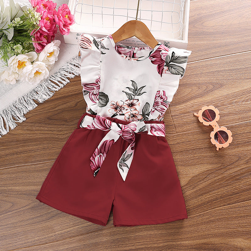 Girls Printed Halter Neck with Solid Shorts Set