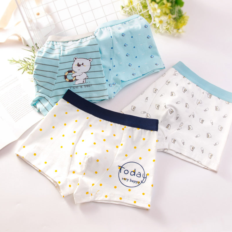 【4pcs】Boys' Cartoon Cotton Boxer Briefs