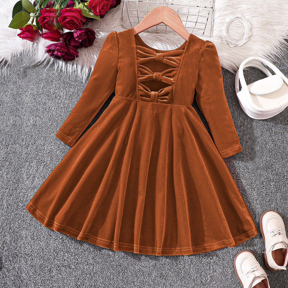 Autumn and Winter Velvet Bow Princess Dress