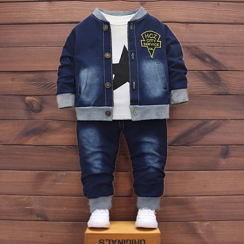 Boys Denim Jacket With Graphic T-Shirt & Trouser Set