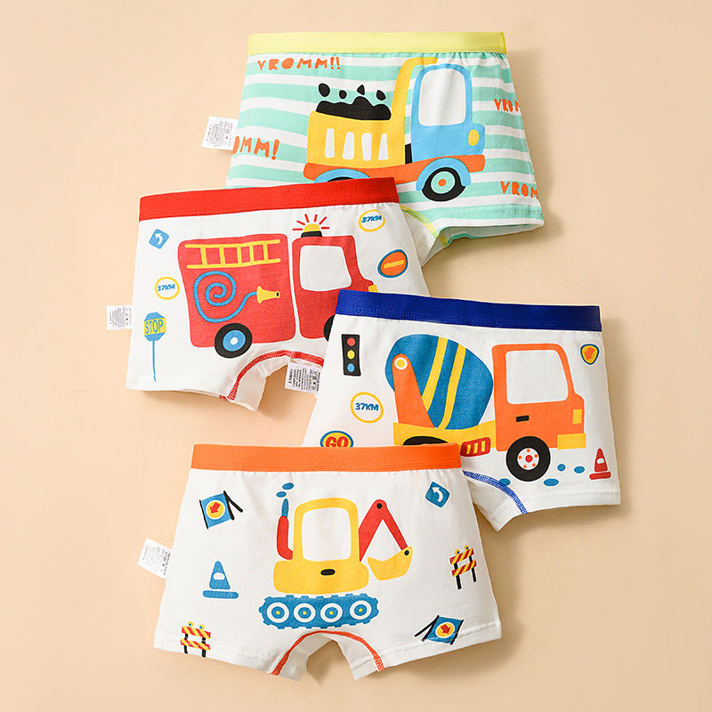 4 Pcs Boys Cartoon Cotton Boxer Briefs