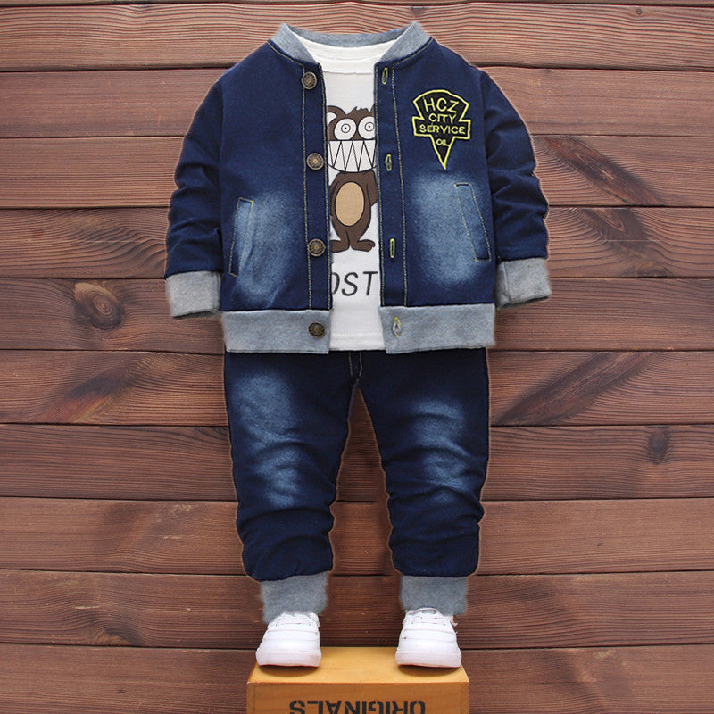 Boys Denim Jacket With Graphic T-Shirt & Trouser Set