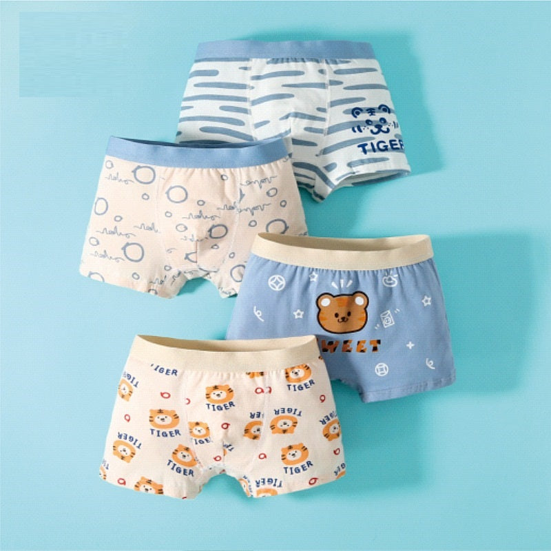 4 Pcs Boys Cartoon Cotton Boxer Briefs