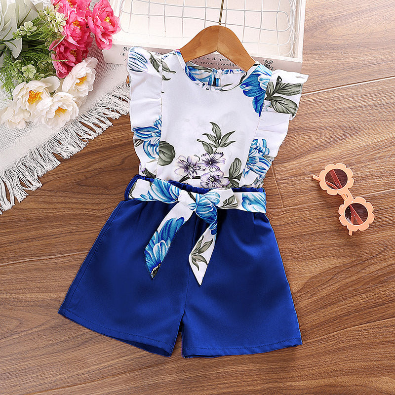 Girls Printed Halter Neck with Solid Shorts Set