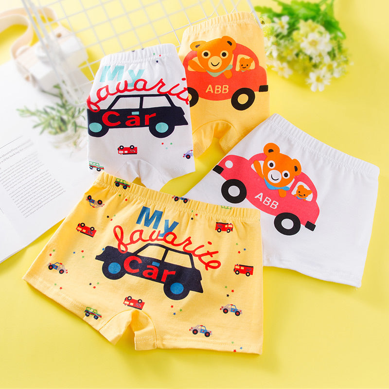 【4pcs】Boys' Cartoon Cotton Boxer Briefs