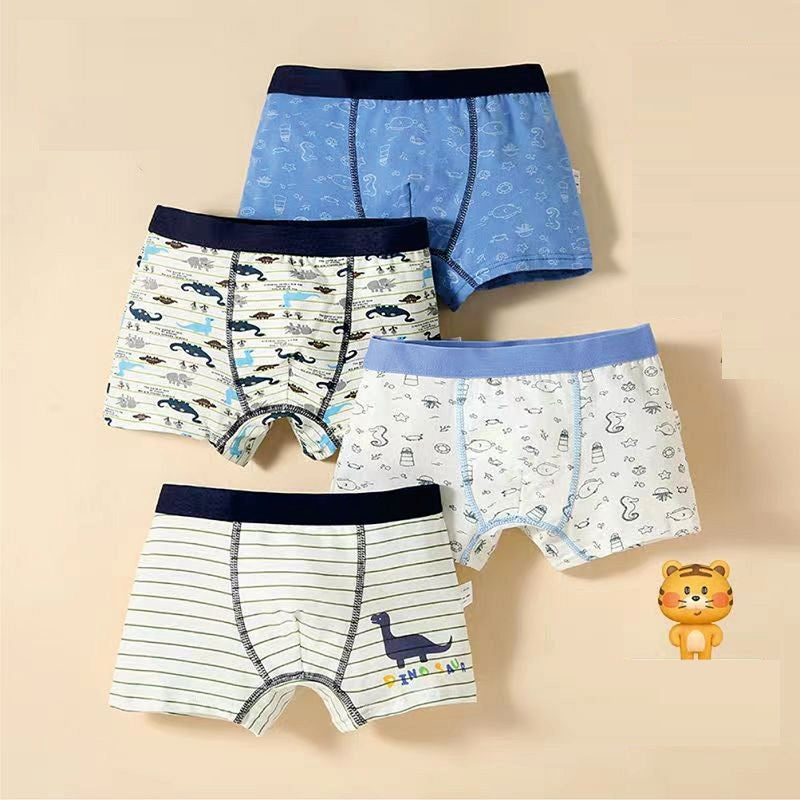 4 Pcs Boys Cartoon Cotton Boxer Briefs