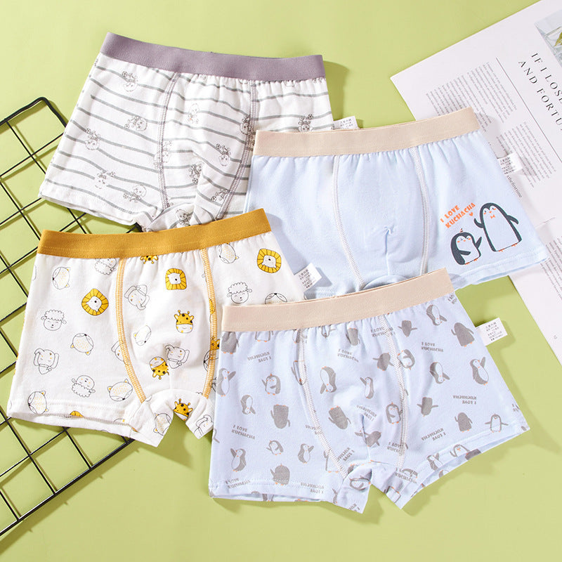 【4pcs】Boys' Cartoon Cotton Boxer Briefs