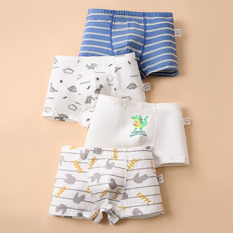 4 Pcs Boys Cartoon Cotton Boxer Briefs