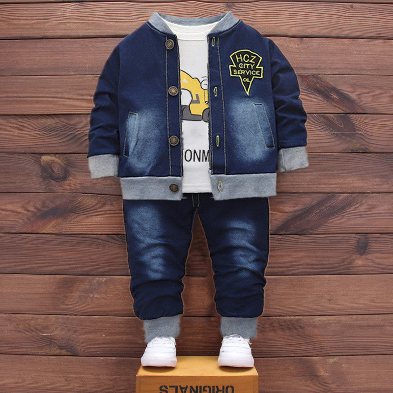 Boys Denim Jacket With Graphic T-Shirt & Trouser Set