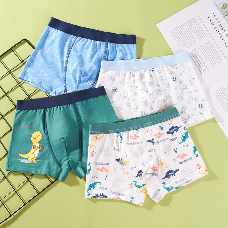 【4pcs】Boys' Cartoon Cotton Boxer Briefs