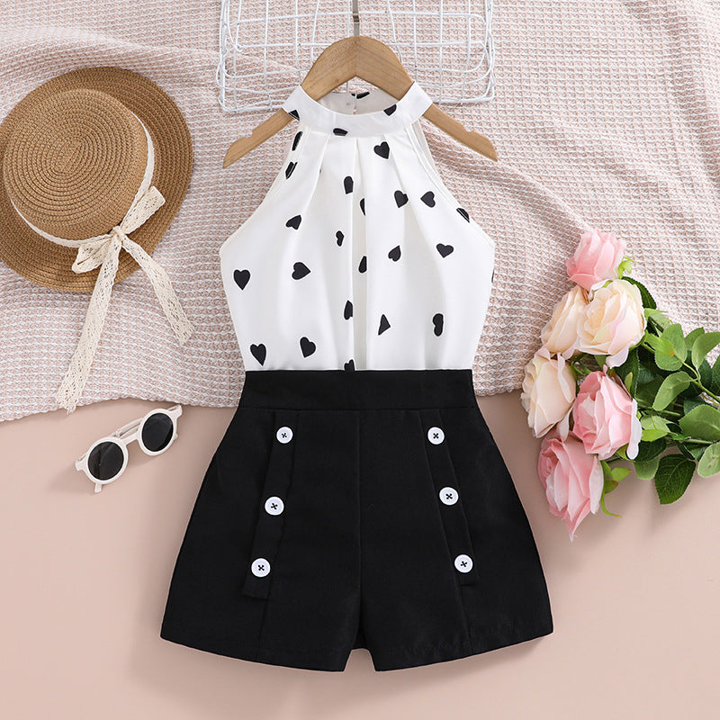 Girls Printed Halter Neck with Solid Shorts Set