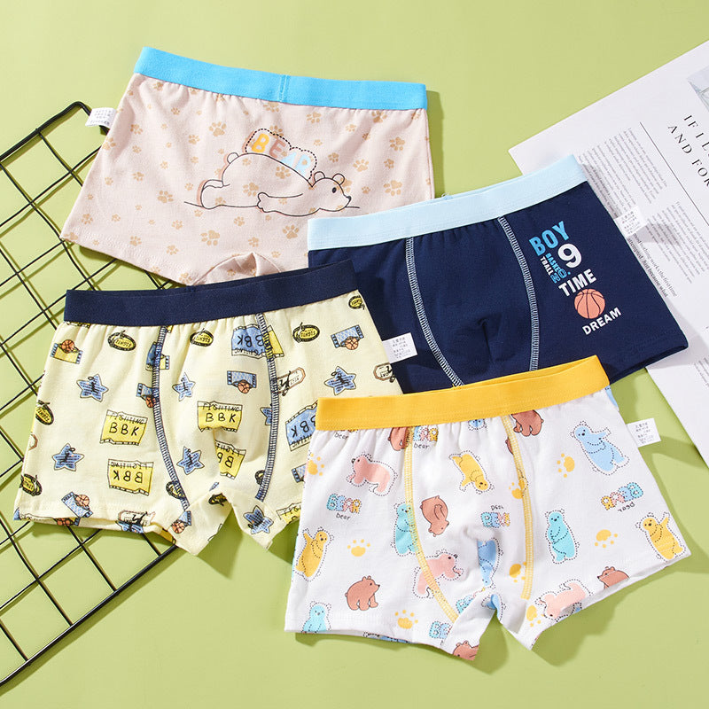 【4pcs】Boys' Cartoon Cotton Boxer Briefs