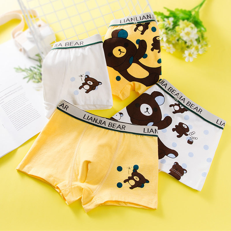 【4pcs】Boys' Cartoon Cotton Boxer Briefs