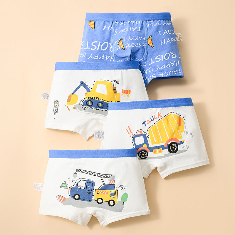 4 Pcs Boys Cartoon Cotton Boxer Briefs