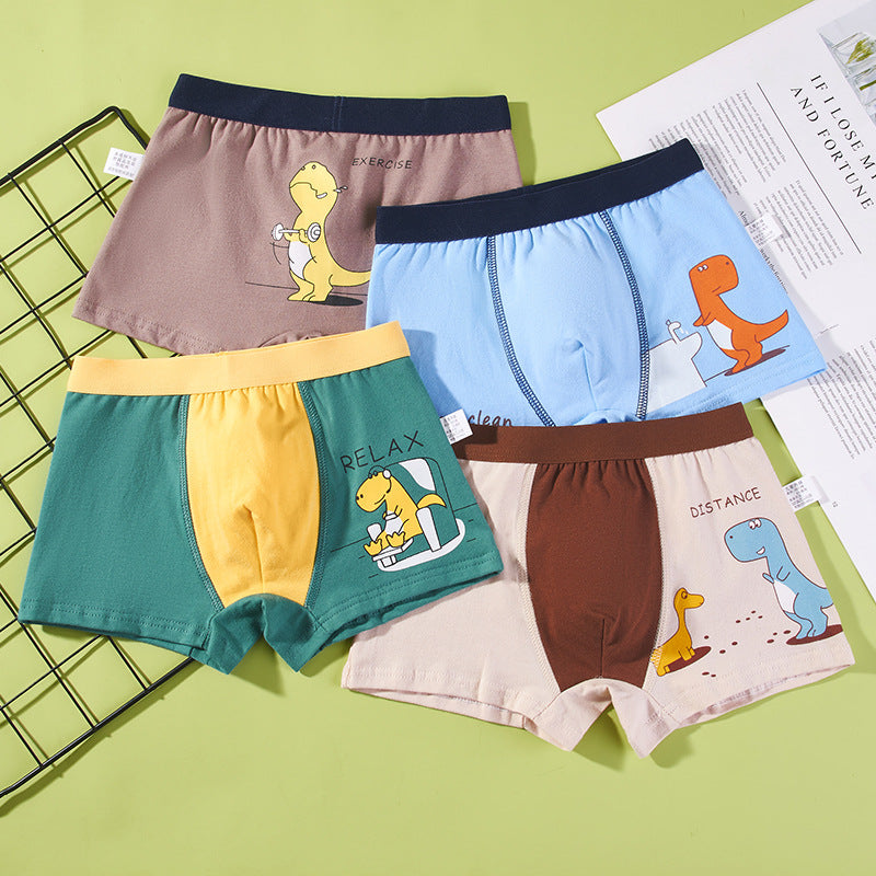 【4pcs】Boys' Cartoon Cotton Boxer Briefs