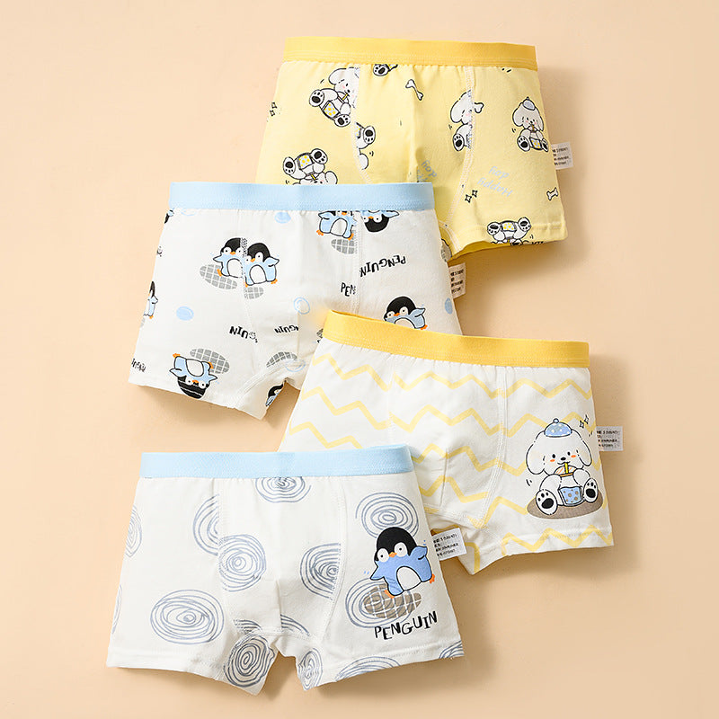 4 Pcs Boys Cartoon Cotton Boxer Briefs