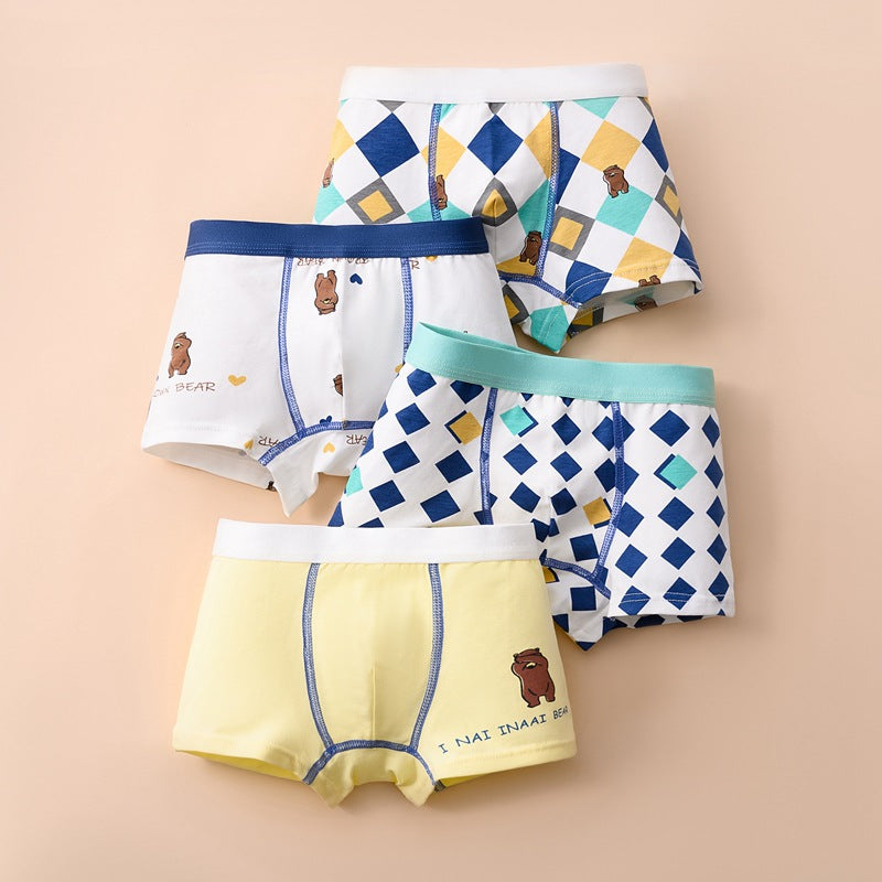 4 Pcs Boys Cartoon Cotton Boxer Briefs