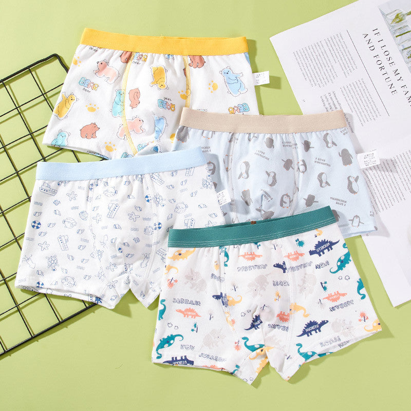 【4pcs】Boys' Cartoon Cotton Boxer Briefs