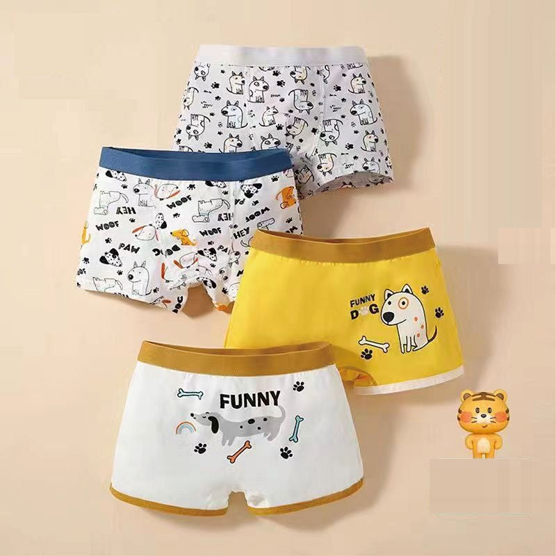 4 Pcs Boys Cartoon Cotton Boxer Briefs