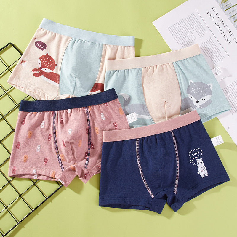 【4pcs】Boys' Cartoon Cotton Boxer Briefs