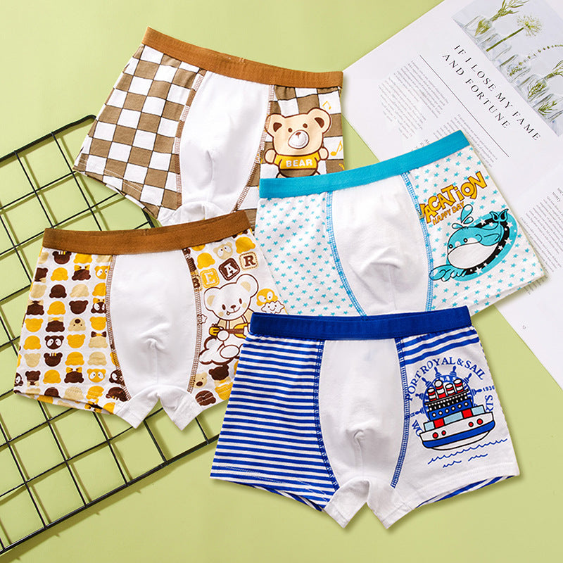 【4pcs】Boys' Cartoon Cotton Boxer Briefs