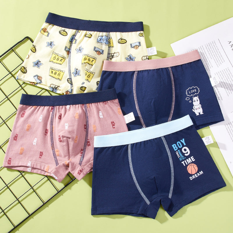 【4pcs】Boys' Cartoon Cotton Boxer Briefs